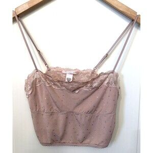 Victoria's Secret Pink Strappy Camisole Tank Top M Lace Trim Hearts Cropped